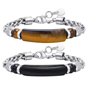 دستبند مردانه گالری گوهرسنگ مدل سنگ طبیعی کد GS1476PLUS_2 مجموعه دو عددی